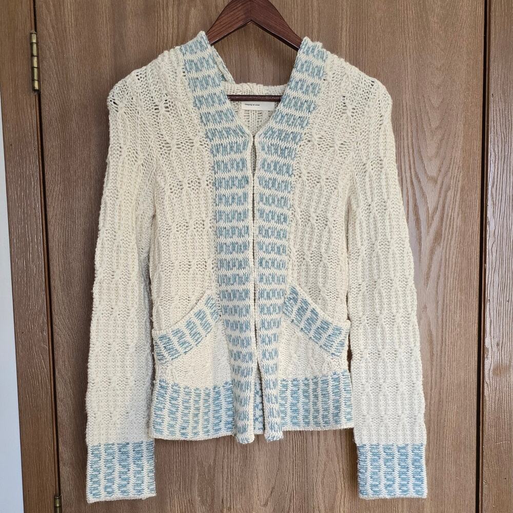 Anthropologie Sleeping On Snow Wool Chunky Cable Knit Hooded Cardigan